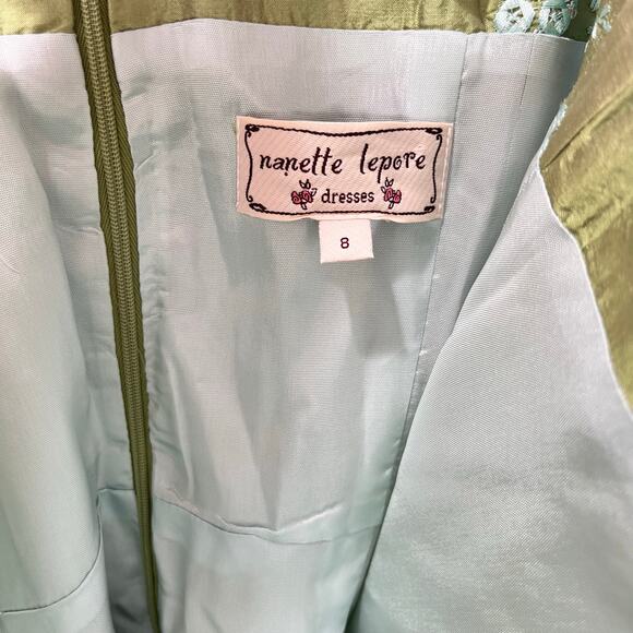 Vintage Y2K 90s Nanette Lepore Silk Mini Dress Sz 8 Corset Green Garden Fairy - Picture 5 of 7